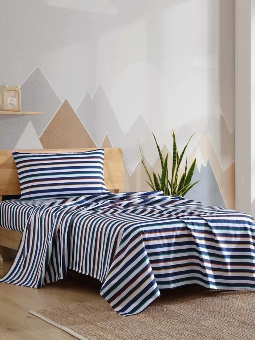 Eddie Bauer Navy, White and Multicolored Striped Twin Sheet Set